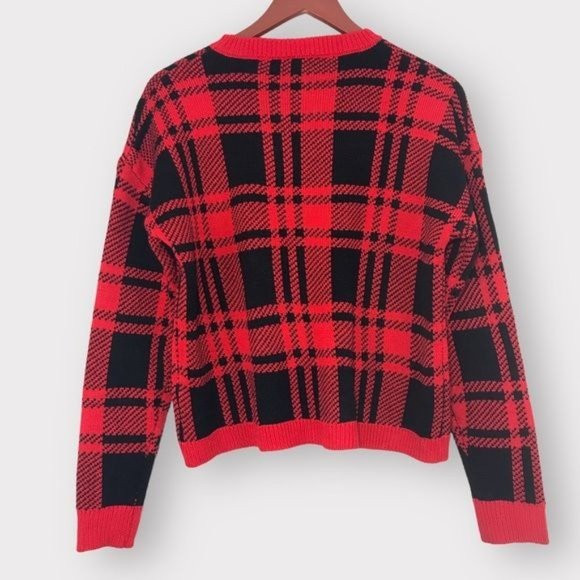 DEREK HEART Sequin Santa’s Bestie Buffalo Plaid Pullover Sweater Size La… - Picture 4 of 7